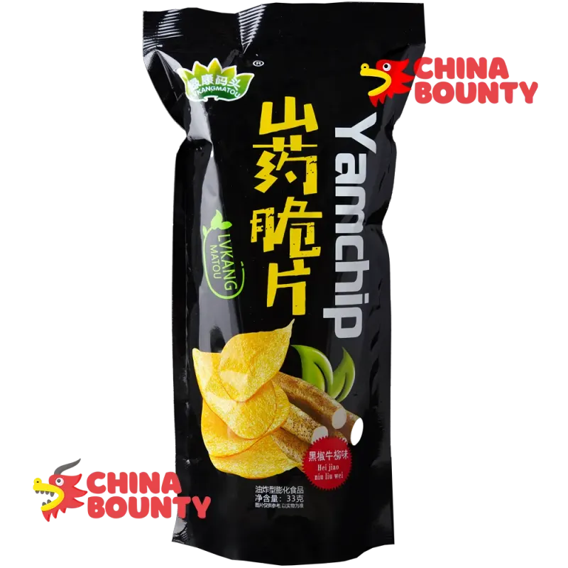 Упаковка чипсов Yamchip со вкусом стейка и чёрного перца